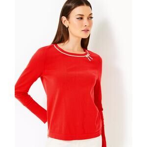 Lilly Pulitzer Morgen Rhinestone Bow Crewneck Sweater - S - Rococo Red